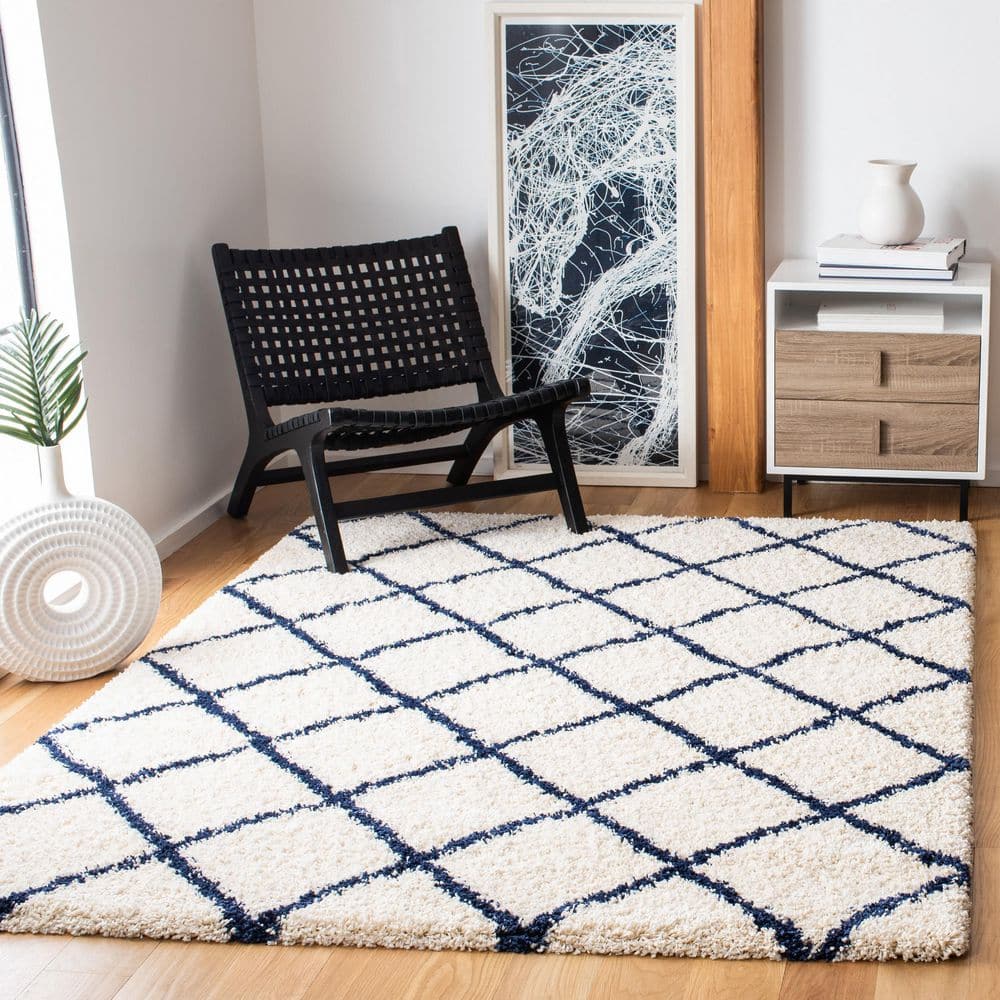 Hudson Shag 5 ft. x 8 ft. Ivory/Navy Diamond Area Rug price history on PriceWatchPro