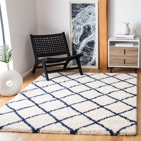 Hudson Shag 5 ft. x 8 ft. Ivory/Navy Diamond Area Rug