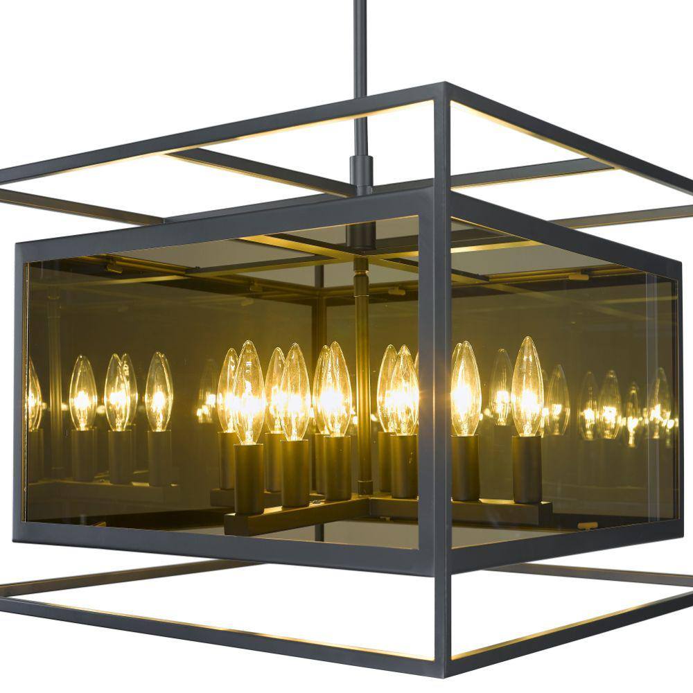 Misty Charcoal Steel and Glass 12-Light Pendant Chandelier