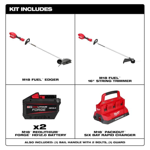 M18 FUEL 18V 8 in. Brushless Cordless Battery Powered Edger w/ String Trimmer, (2) 12.0 Ah FORGE Battery, Charger