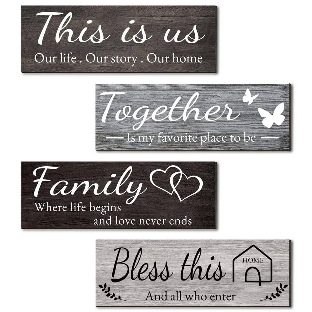 4.7 in. x 13.8 in. Black and Grey This IS US Farmhouse Wooden Wall Art