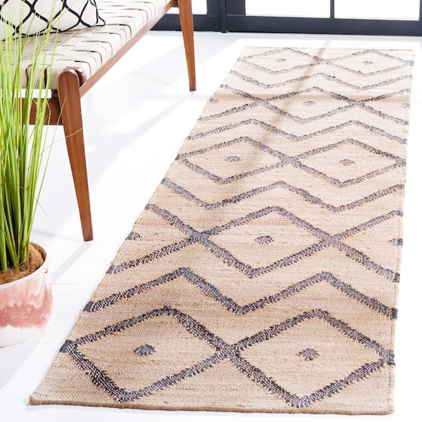 Kilim Natural/Charcoal 2 ft. x 8 ft. Geometric Diamonds Runner Rug