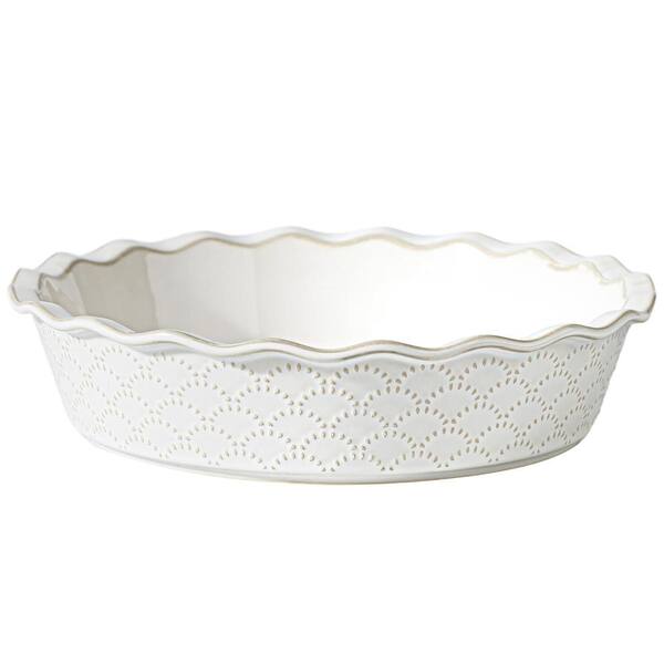 Deep 9 Inch Round Ceramic Pie Pan Off-White Firework Pattern Stoneware Pie Dish with Fluted Edge Oven Safe