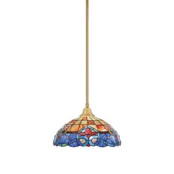 Unbranded Sparta 100-Watt 1-Light New Age Brass Stem Pendant Light with Sierra Art Glass Shade and Light Bulb Not Included