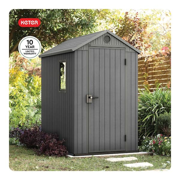 Darwin 4 ft. W x 6 ft. D Outdoor Durable Resin Plastic Storage Shed with Lockable Door and Floor, Grey (24.96 sq. ft.)