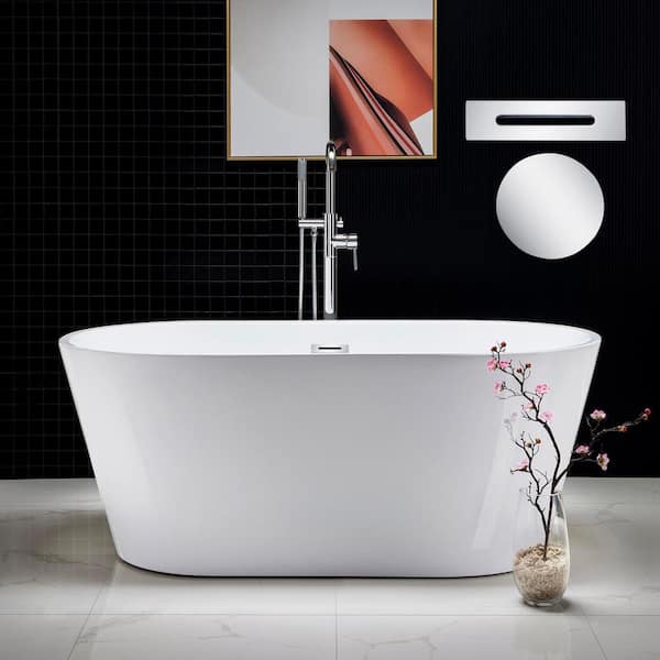 Dieppe 59 in. Acrylic FlatBottom Double Ended Bathtub with Polished Chrome Overflow and Drain Included in White