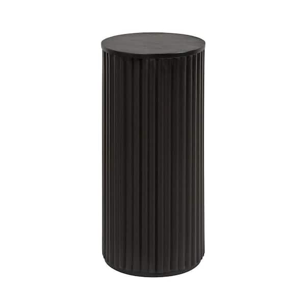 Reid 10.00 in. Black Round Solid Wood End Table