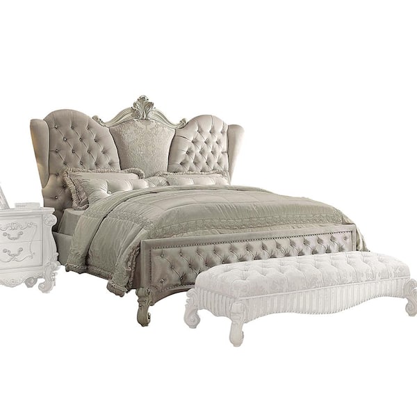 Acme Furniture Versailles White Wood Frame California King Panel Bed with Nailhead Trim