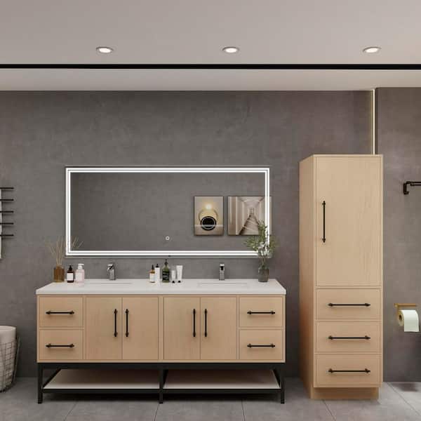 Victoria 71 in. W x 20 in. D x 35 in. H Double Sink Freestanding Frame Bath Vanity in Yellow Oak with White Acrylic Top