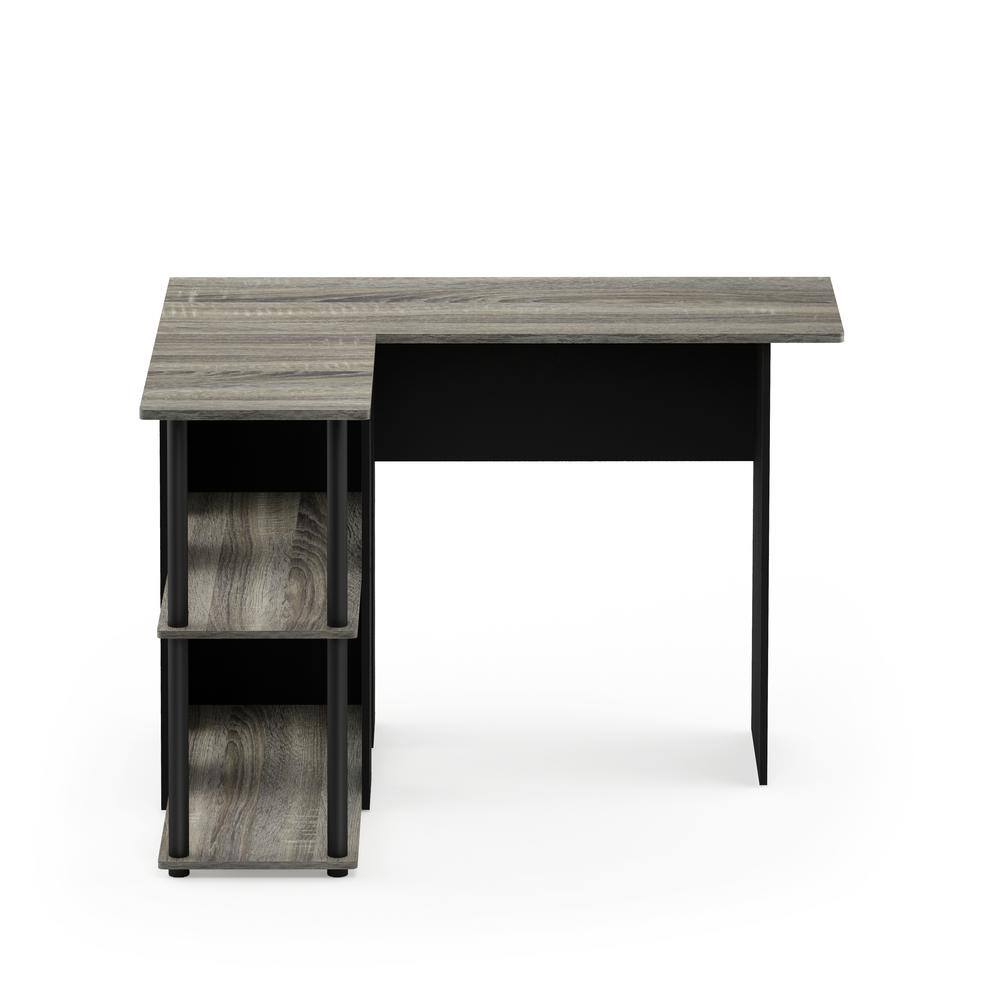 French Oak Grey and Black L-Shaped Writing Desk with Drawer