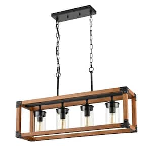 4-Light Black No Decorative Accents Shaded Geometric Chandelier for Dining Room;Foyer with No Bulbs Included