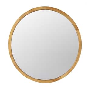 28 in. W x 28 in. H Brown Round Wood Framed Wall Mirror with Farmhouse Decor Style for Living Room Bathroom Entryway
