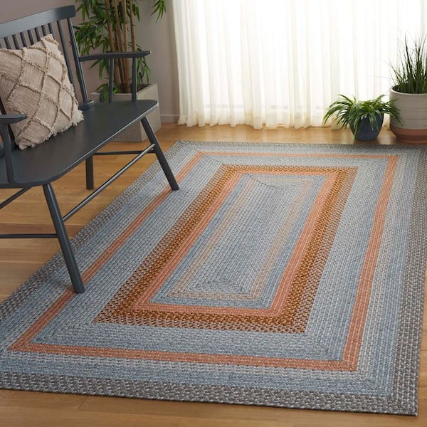 Braided Gray/Rust 8 ft. x 10 ft. Machine Washable Multi Striped Area Rug