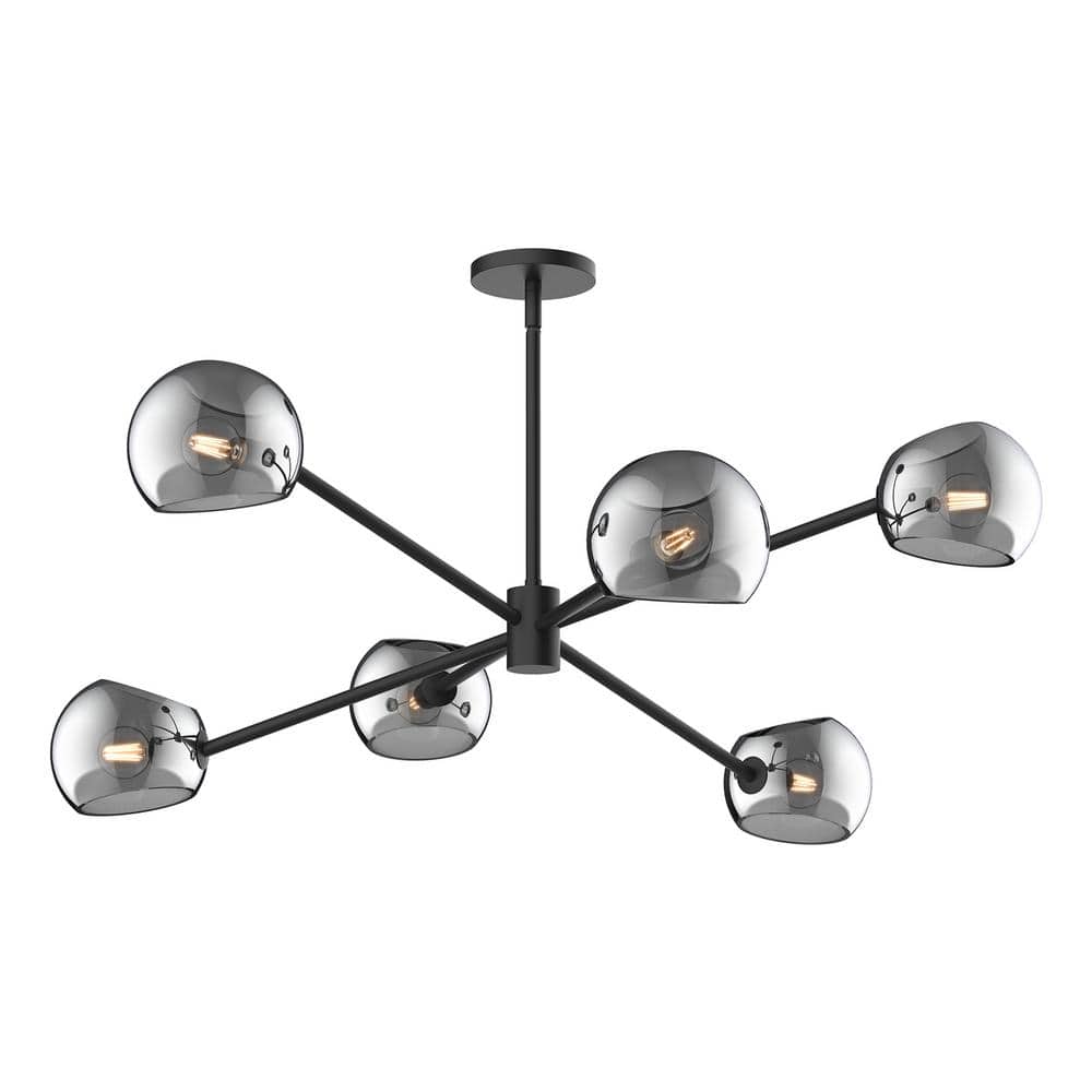 Matte Black and Smoke Glass Sputnik Chandelier