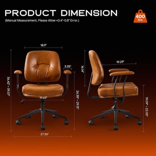 Skro PU Fabric Swivel Ergonomic Office Task Chair in Light Brown with Recliner and Lumbar Support Adjustable Arms