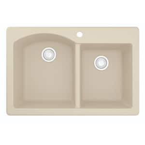 Drop-In Quartz Composite 33 in. 1-Hole 60/40 Double Bowl Kitchen Sink in Bisque
