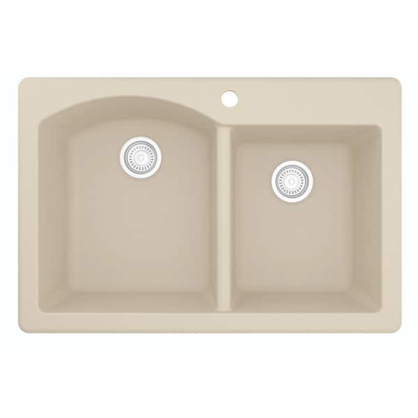 Drop-In Quartz/Granite Composite 33 in. 1-Hole 60/40 Double Bowl Kitchen Sink in Bisque