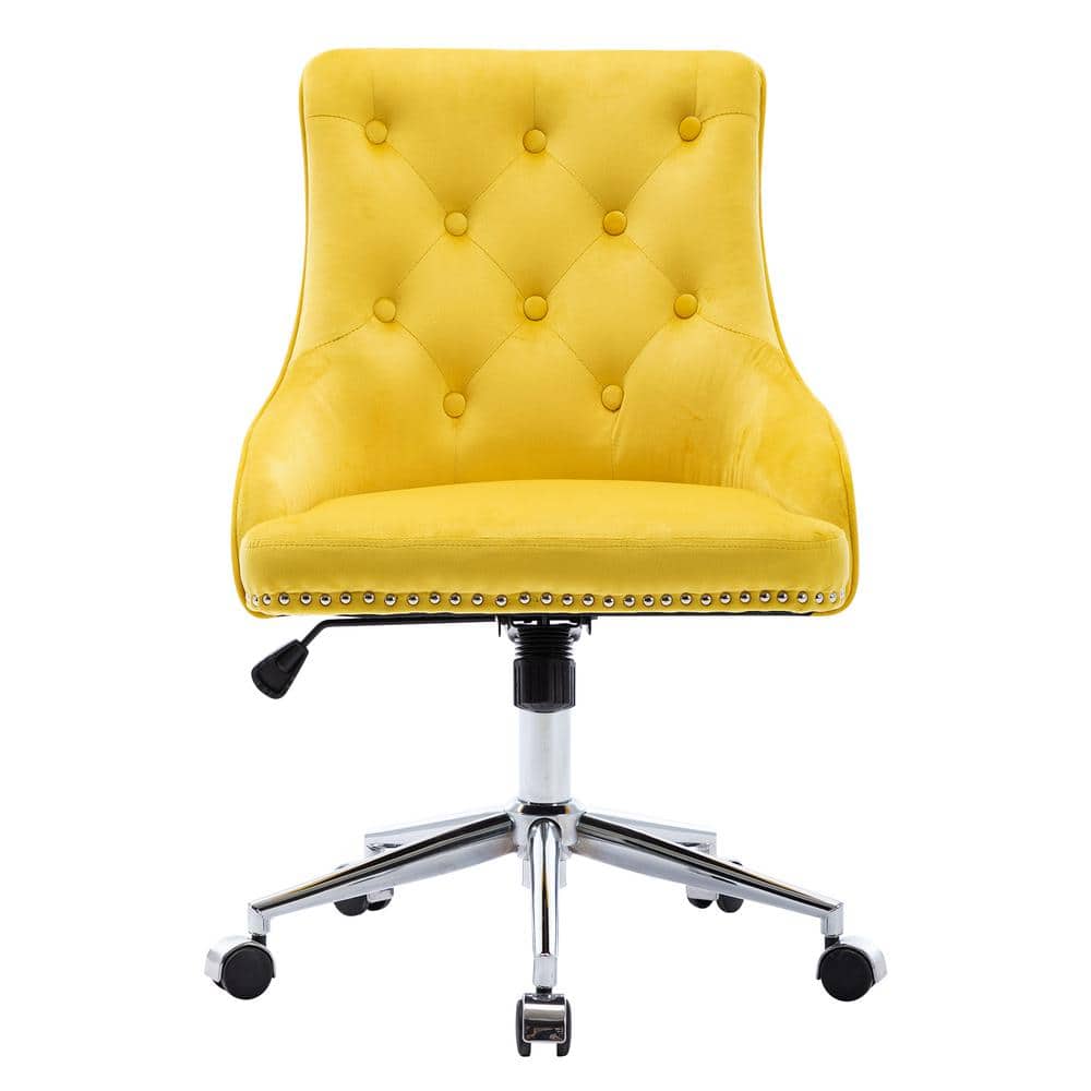 Spaco Yellow Upholstered Seat Modern Tufted Velvet Swivel Height