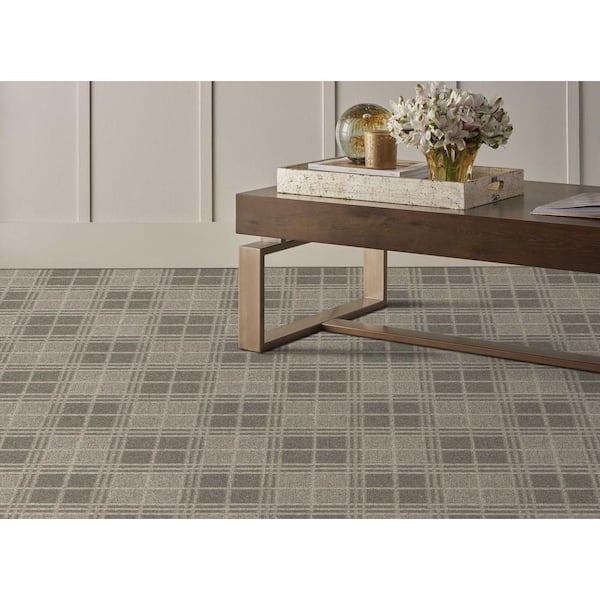Checkerboard Flint/Stone Brown 12 ft. 27 oz. Wool Pattern Installed Carpet