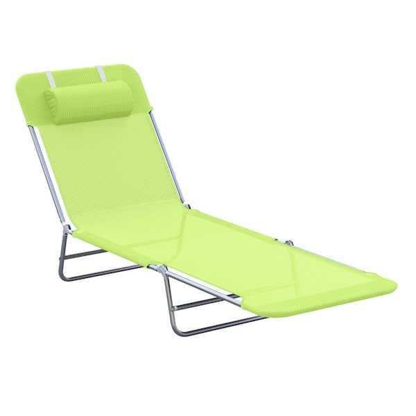 Sudzendf Green Foldable Steel Outdoor Lounge Chair with Pillow and Adjustable Backrest