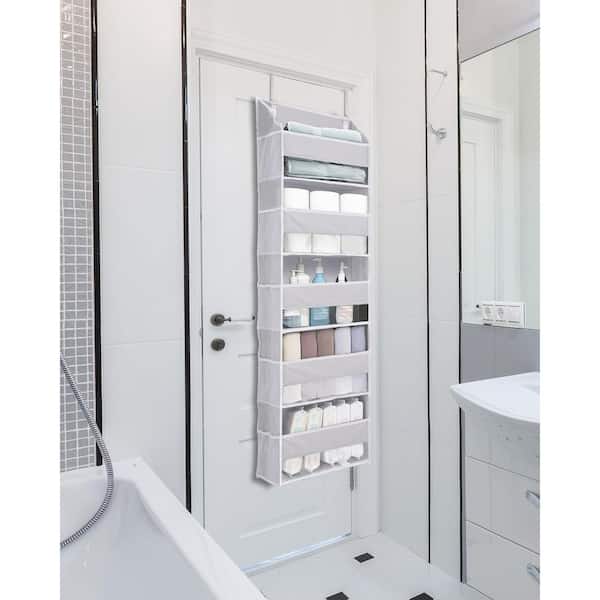 Gray Over Door Organizer with 5-Large Pockets 10-Mesh Side Pockets, Hanging Storage Organizer with Clear Window