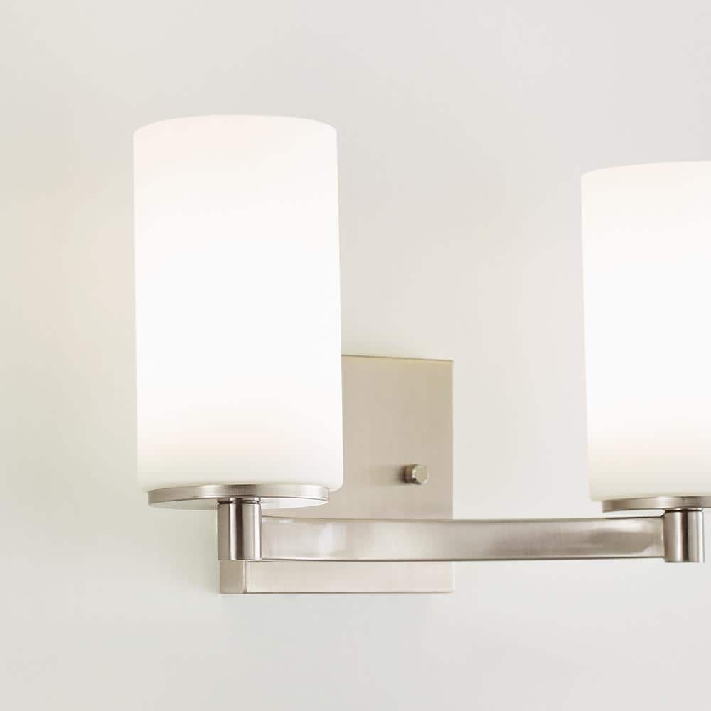 Hettinger Brushed Nickel 2-Light Vanity with Etched Glass Shades