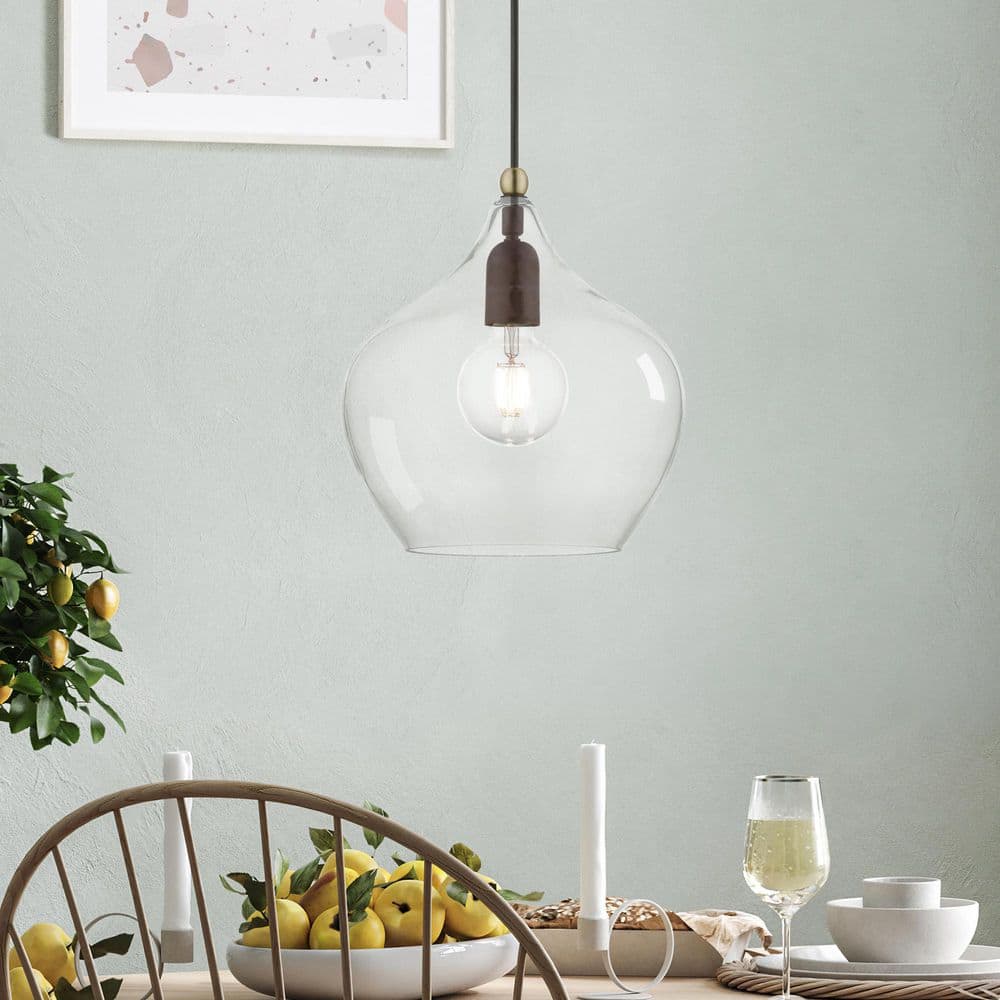 Aldrich Clear Glass Pendant Light with Bronze and Brass Accents