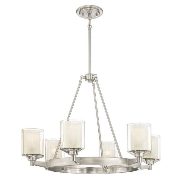 Westinghouse Glenford 6-Light Brushed Nickel Chandelier with Frosted Glass Inner and Clear Glass Outer Shades
