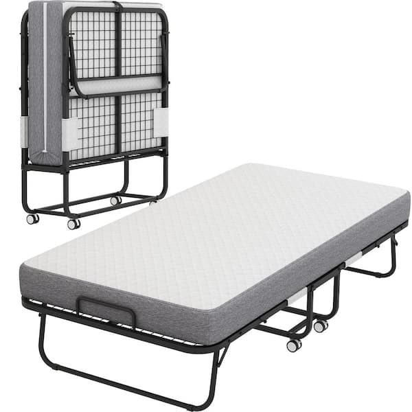 Unbranded Soft 5 in. Twin Memory Foam Mattress Topper, Portable Rollaway Guest Bed Space-Saving Sturdy Metal Frame Durable Solid