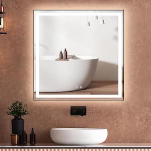 36 in. W x 36 in. H Large Square Framed Defogger Touch Sencer Wall Mounted LED Lighted Bathroom Vanity Mirror in Black