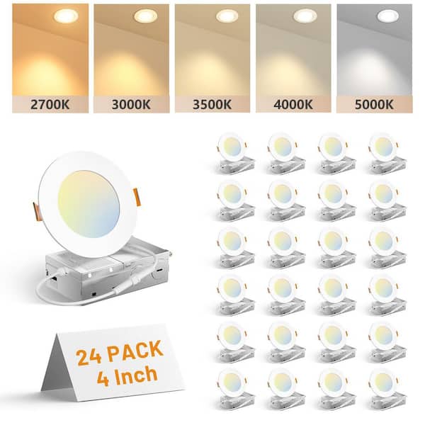 4 in. Adjustable CCT 24-Pack Canless LED Recessed Ceiling Light 1050LM Brightness Dimmable 12W