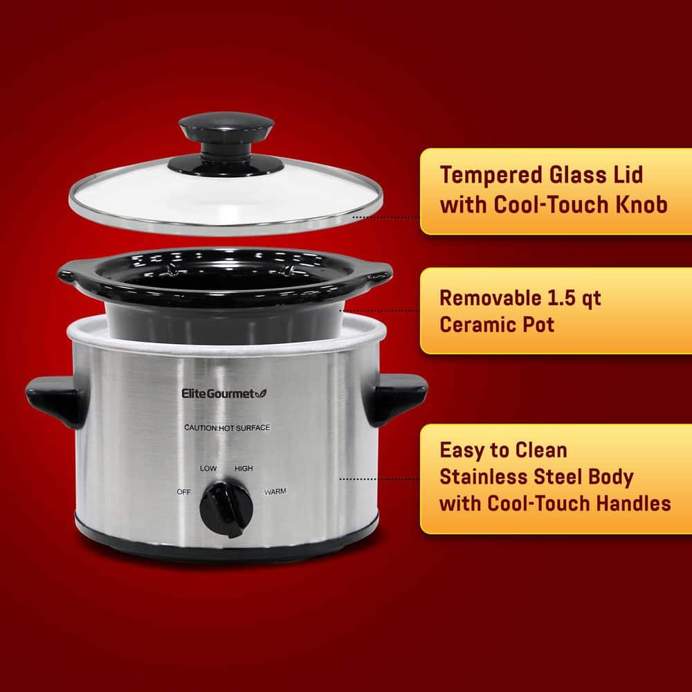 Stainless Steel 1.5 Qt Mini Slow Cooker with Removable Bowl