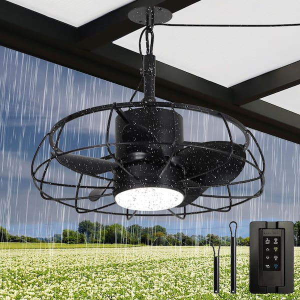 20 in. Indoor/Outdoor LED Waterproof Matte Black Bladeless Ceiling Fan with Light and Remote Control for Patio