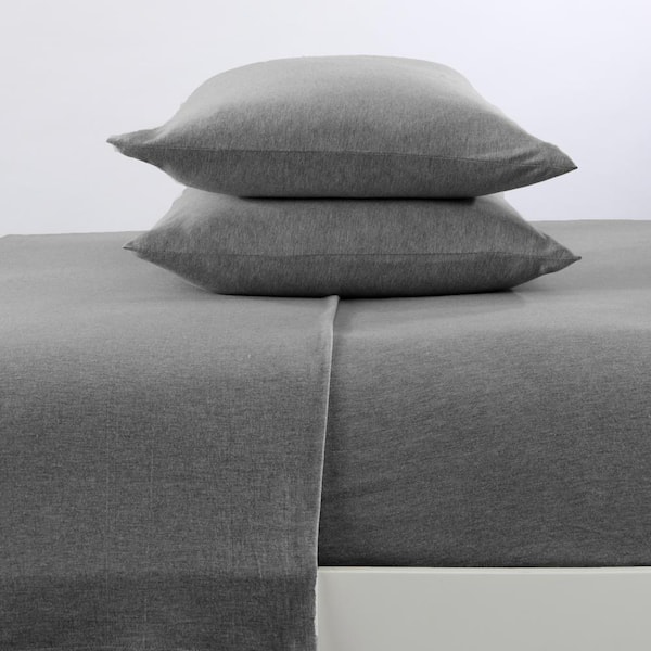 FRESHFOLDS 4Piece Gray Solid Jersey Knit Cotton Queen Deep Pocket Sheet Set GB22113 The Home