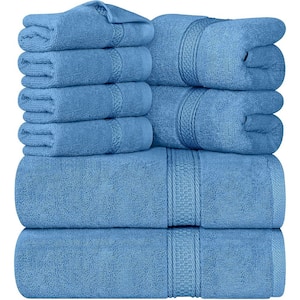 8-Piece Premium Towel w/ 2 Bath Towels,2 Hand Towels & 4 Wash Cloths,600 GSM 100% Cotton Highly Absorbent, Electric Blue
