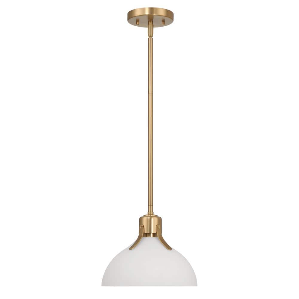 Gold and White Glass Dome Ceiling Light with Adjustable Height