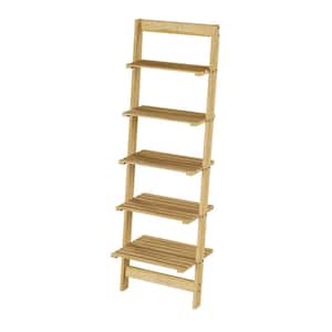 50 in. Pickled Oak Wood 5-shelf Ladder Bookcase with Open Back
