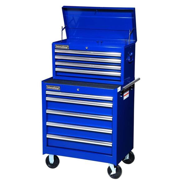 International Tech Series 27 in. 9-Drawer Tool Chest and Cabinet Combo in Blue