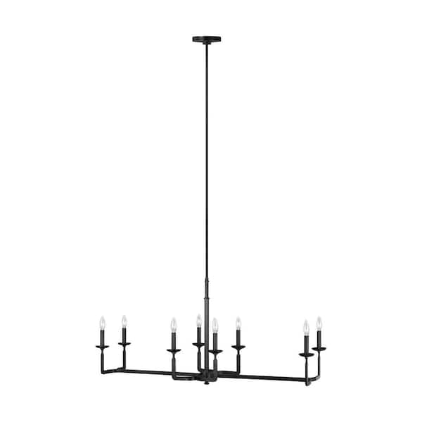 Generation Lighting Ansley 8-Light Aged Iron Modern Contemporary Rustic Linear Hanging Candlestick Island Chandelier