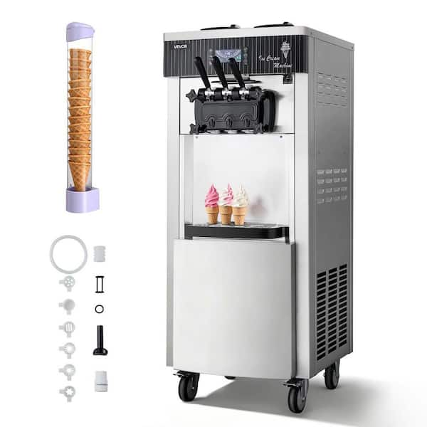 2200W Commercial Soft Ice Cream Machine Pre-Cooling 12.68 qt. 3-Flavors 20-28L/H Yield Auto Clean Stainless Steel