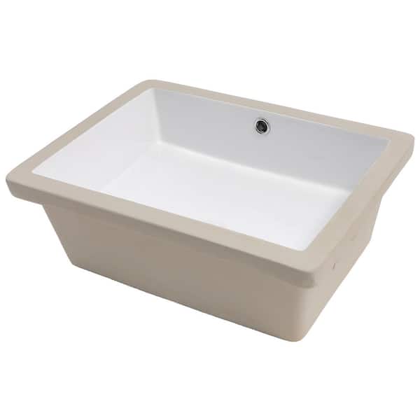 LORDEAR 20 in. Undermount Rectangle Porcelain Vanity Bathroom Sink in White Creamic with Overflow