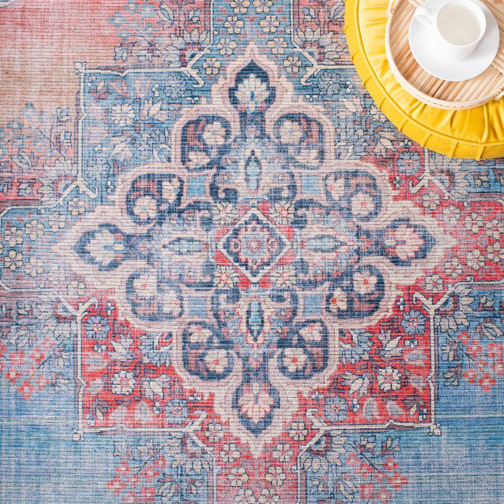 Blue and Beige Reversible 4' x 6' Chenille Viscose Rug