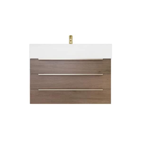 Bethany 30 in. W x 20 in. D x 22 in. H Single Sink Floating Bath Vanity in Light Oak with White Acrylic Top