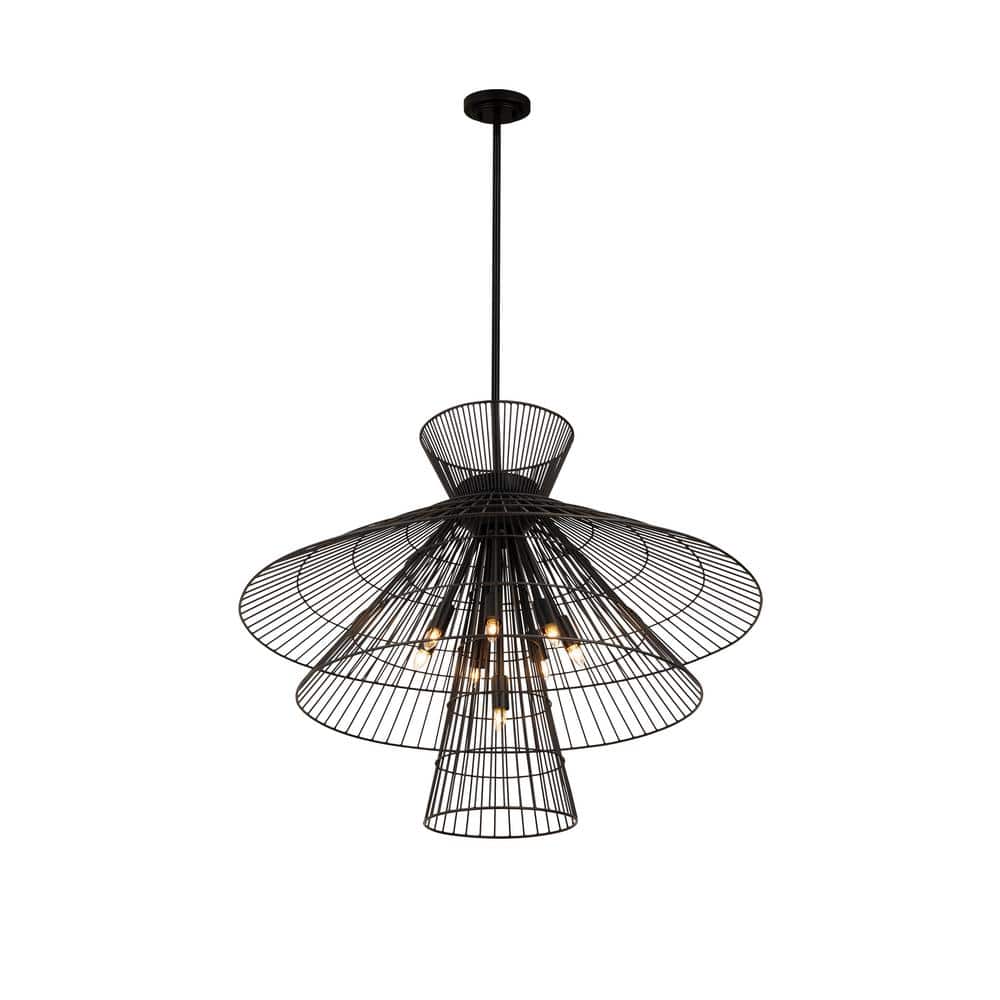 Matte Black 8-Light Industrial Cage Chandelier