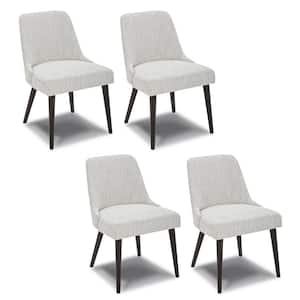 Leo Ivory Mid-Century Modern Dining Chairs with Fabric Seat and Wood Legs for Kitchen and Dining Room (Set of 4)
