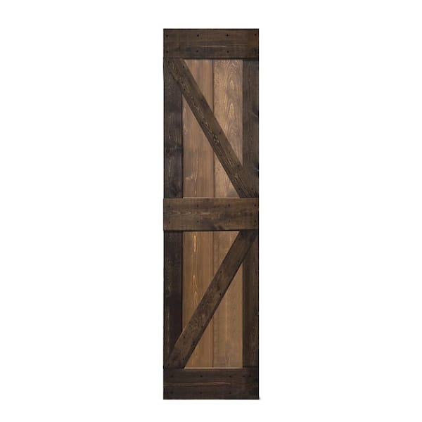 K Style 24 in. x 84 in. Dark Walnut/Kona Coffee Finished Solid Wood Sliding Barn Door Slab - Hardware Kit Not Included