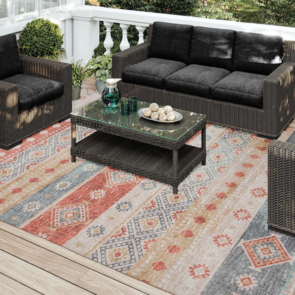 Desert Multicolor Chenille 9' x 12' Washable Area Rug