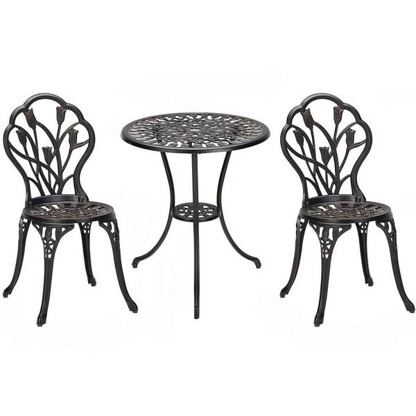 TIRAMISUBEST Black 3-Piece Aluminum Outdoor Bistro Table Set ...