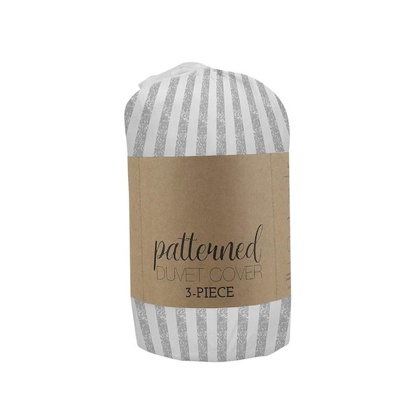 Puffed Rugged Stripes 3-Piece Microfiber Duvet Cover Set