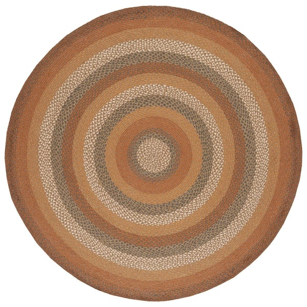 SAFAVIEH Braided Ivory Green Doormat 3 ft. x 5 ft. Border Striped Oval Area Rug